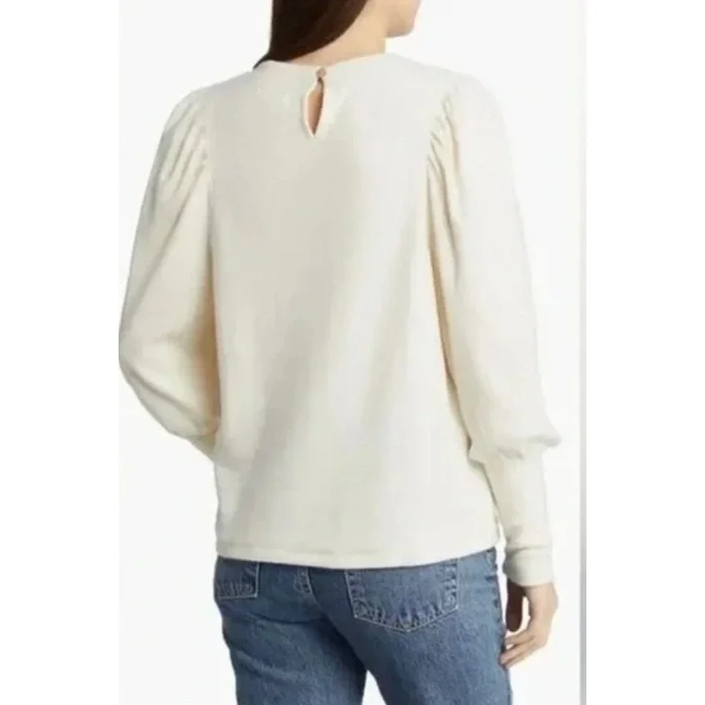 Madewell Shirt Womens XS‎ Cream Brushed Puff Sleeve NG574 Knit Top